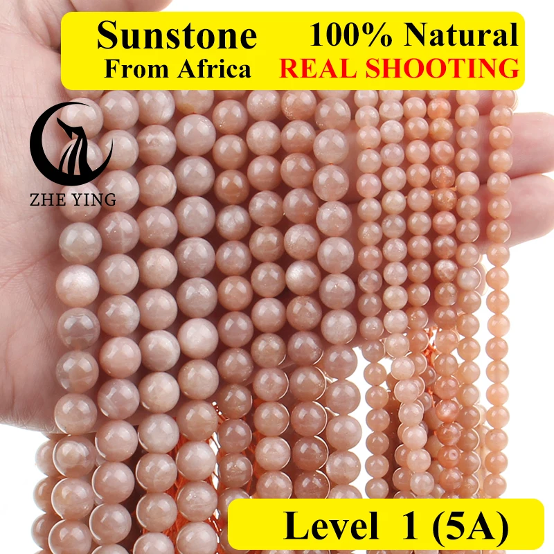 Zhe Ying Natural Sunstone Beads Round Loose Spacer Beads 6/8/10mm Angelite Stone Beads for Jewelry Making DIY Bracelets 15\'\'