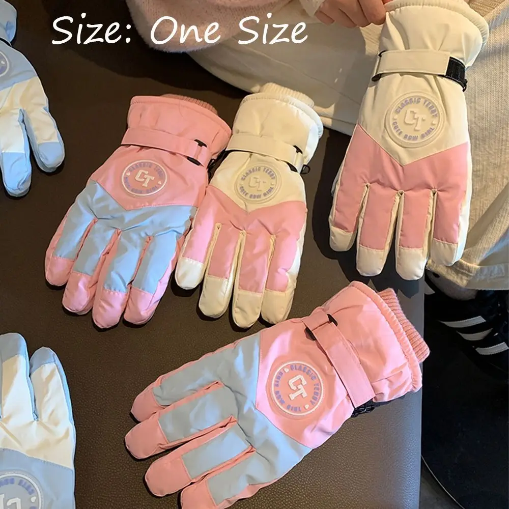 น่ารักถุงมือขี่หนา กันลื่น ถุงมือเต็มนิ้วกันลม ถุงมือสกี ถุงมือหน้าจอสัมผัสป้องกันความเย็นกลางแจ้ง