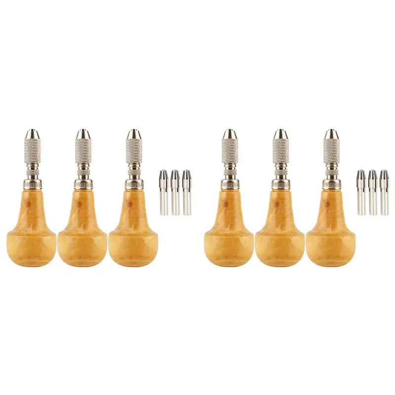 

A93E-6 Pieces Pin Vise Set With Precision Chuck Wood Stainless Steel Handles For Jewelry Making Engraving Metal Work