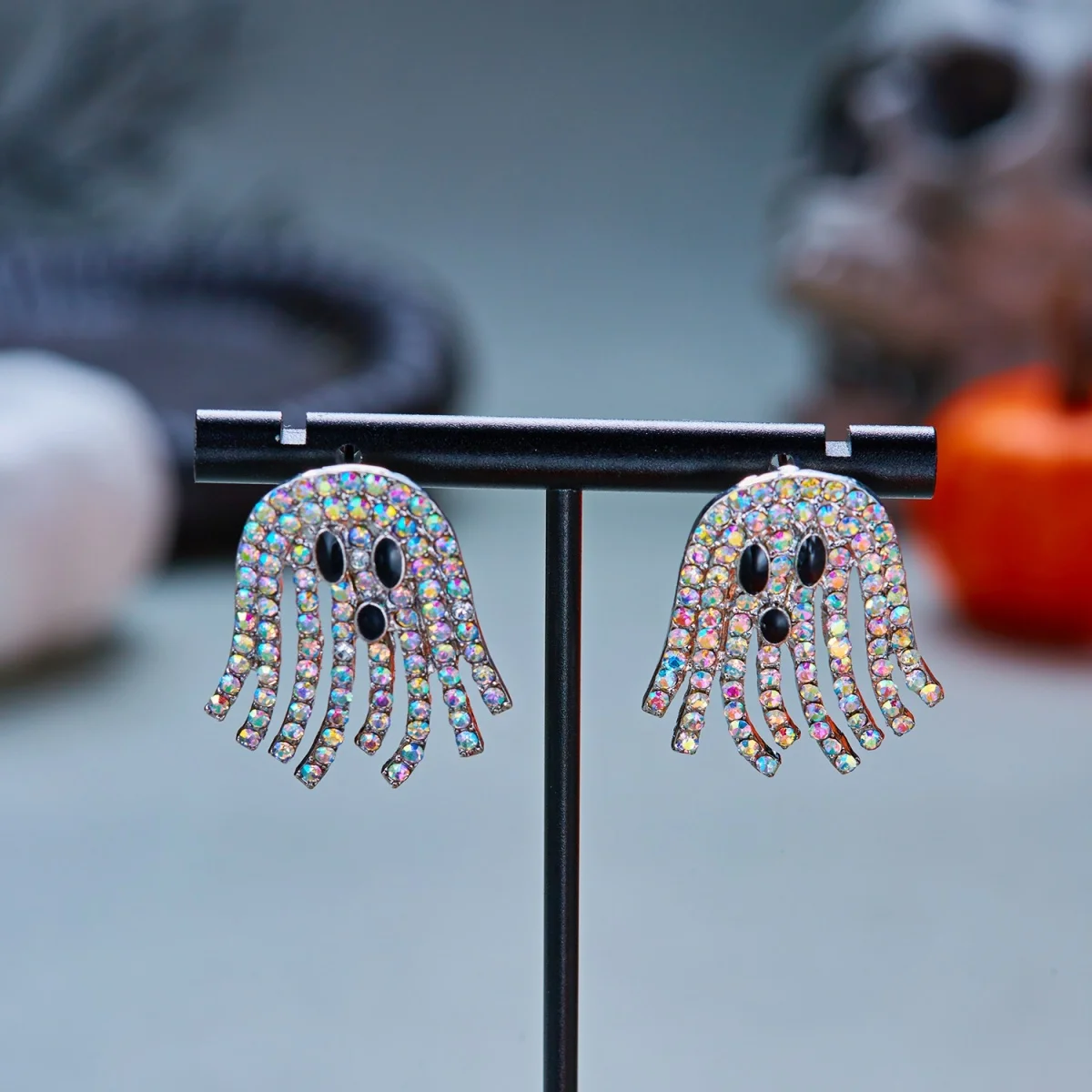 Niedliche Cartoon-Geister-Ohrstecker mit Strass und Quasten für Damen, Punk-Geister-Ohrringe, Halloween-Karneval-Party-Schmuck – Detail 27
