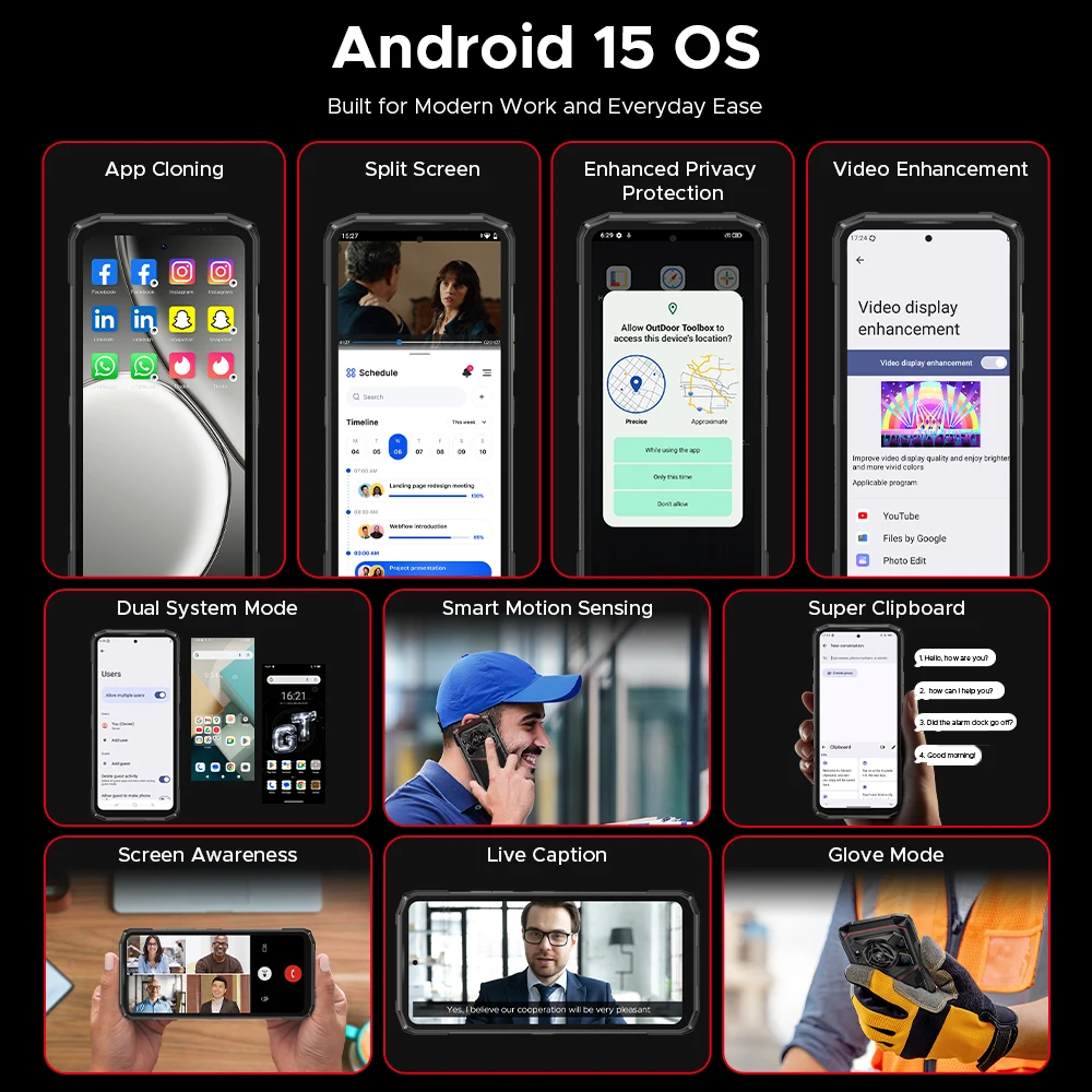 الإصدار العالمي DOOGEE Blade20 Pro هاتف متين 6GB 256GB 6.6 ''عرض 11800mAh بطارية 125dB مكبر صوت 50MP كاميرا NFC أندرويد 15