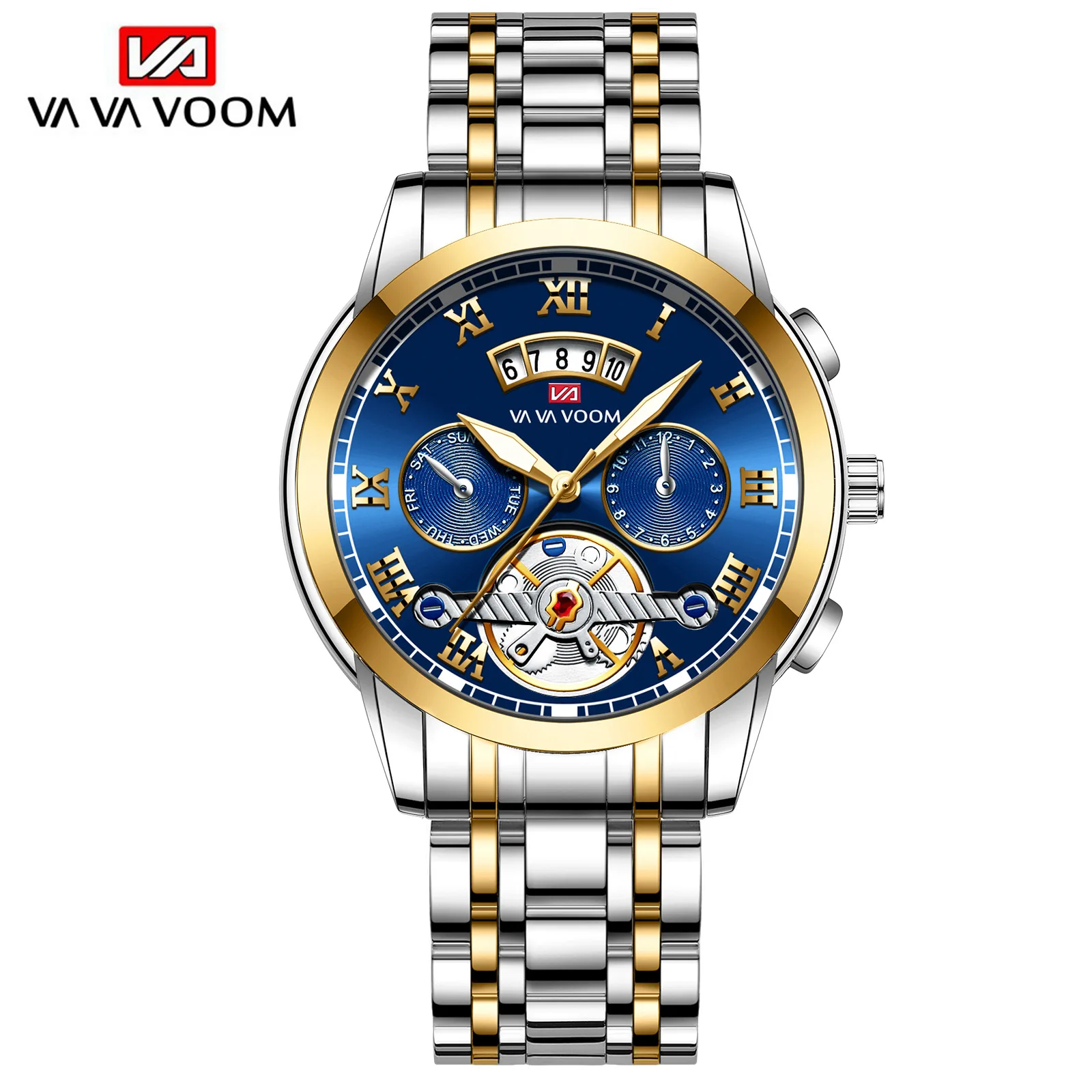 Fashion 2023 Va Va Voom Top Brand Luxury Tourbillon Design Quartz Luminous Wristwatch Full Stainless Steel Sports Men\'s Watches