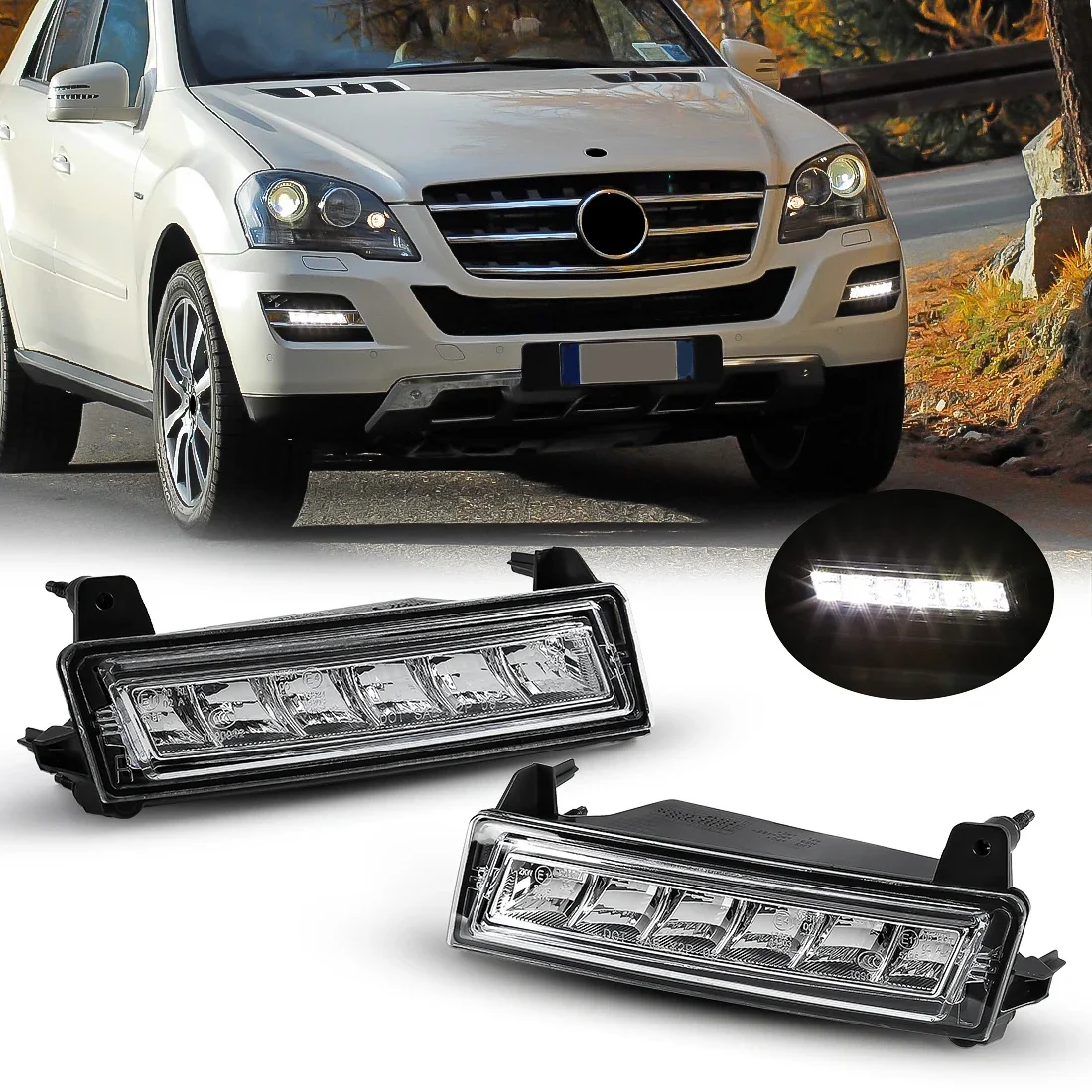 

LED DRL For Mercedes Benz W164 X164 X204 ML350 ML450 GL450 GLK350 2009-2013 Foglamp Front Bumper Headlight 1649060251 1649060151