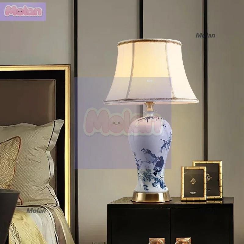 

Jingdezhen hand-painted ceramic table lamp New Chinese bedroom bedside lamp Large living room sofa table lamp Model room table l