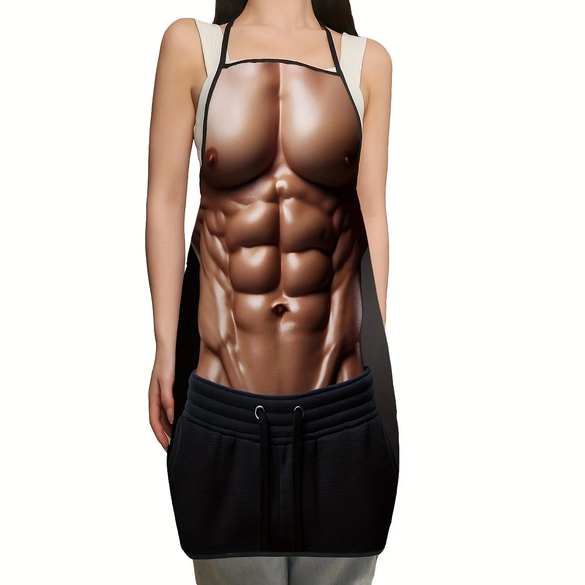 1pc Funny Muscle Man Printed Apron - Polyester Woven Kitchen Apron with Front Pocket - Perfect Gift for Birthday & Housewarming