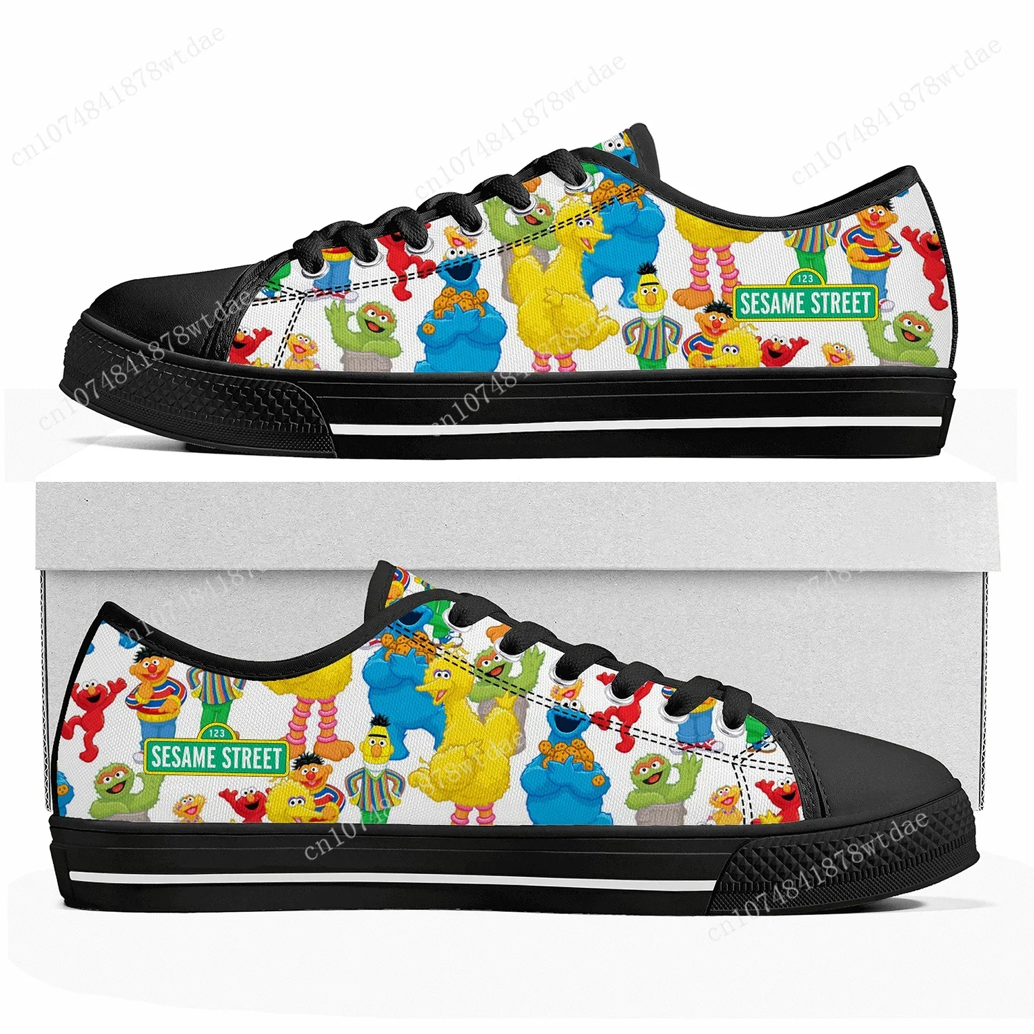 Anime Cartoon Fashion S-Sesame S-Street Low Top Sneakers Womens Mens Teenager High Quality Canvas Sneaker Casual Customize Shoe