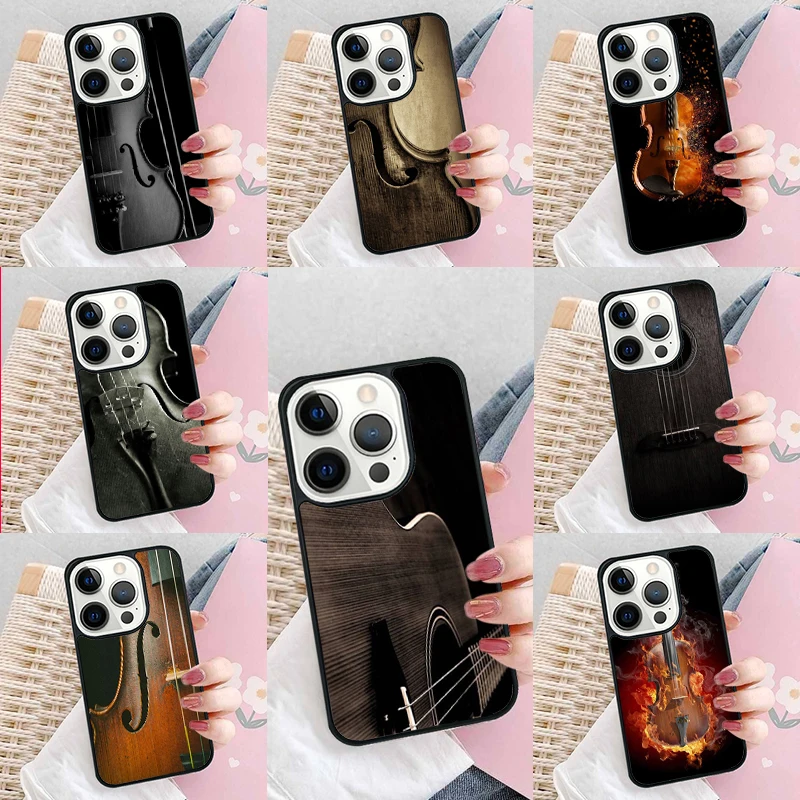 Elegant Wood Cello Violin Soft Phone Case Cover for iPhone 16 Promax 15 Pro 13 14 Plus 11 12 Mini XR XS MAX Coque