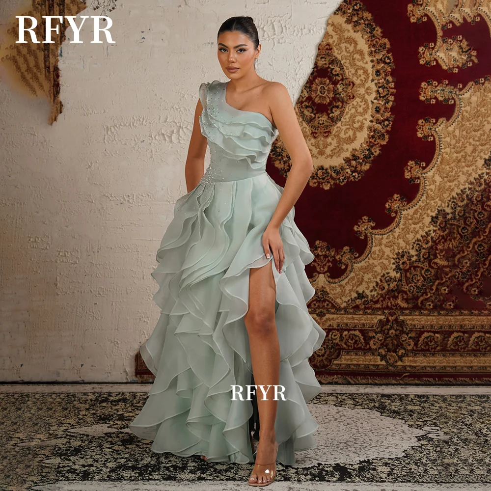 

RFYR Beading Evening Dress One Shoulder Prom Gowns with Layers Party Dress Luxury Gala Dress فساتين مناسبة رسمية Customized
