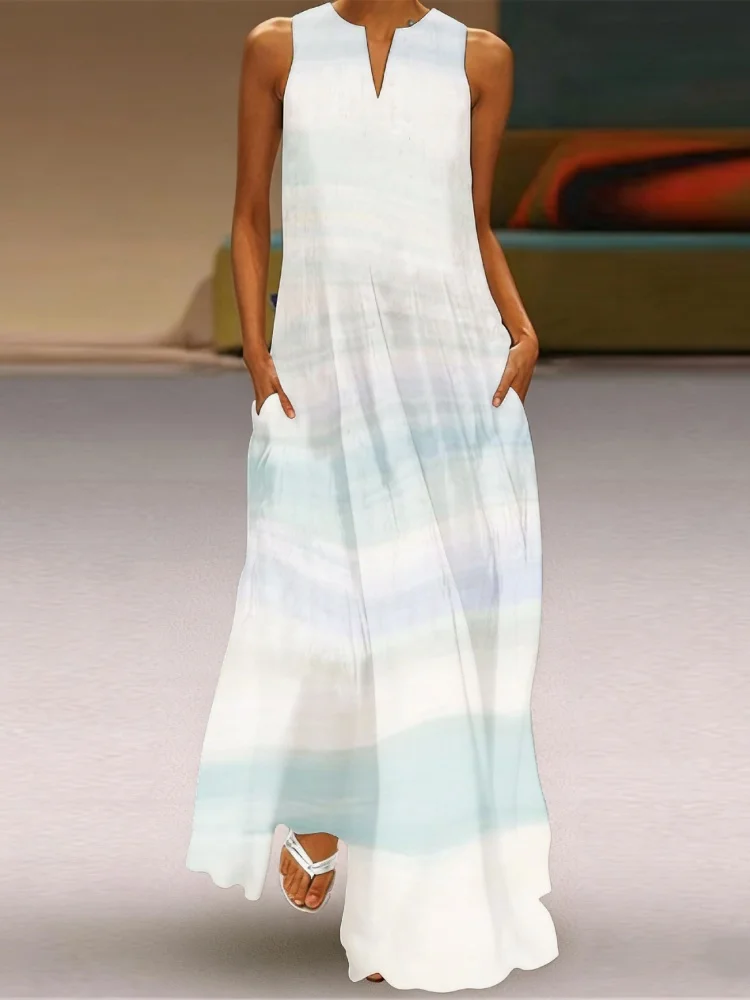 Vestido Maxi sin Mangas con Cuello en V y Bolsillos para Mujer