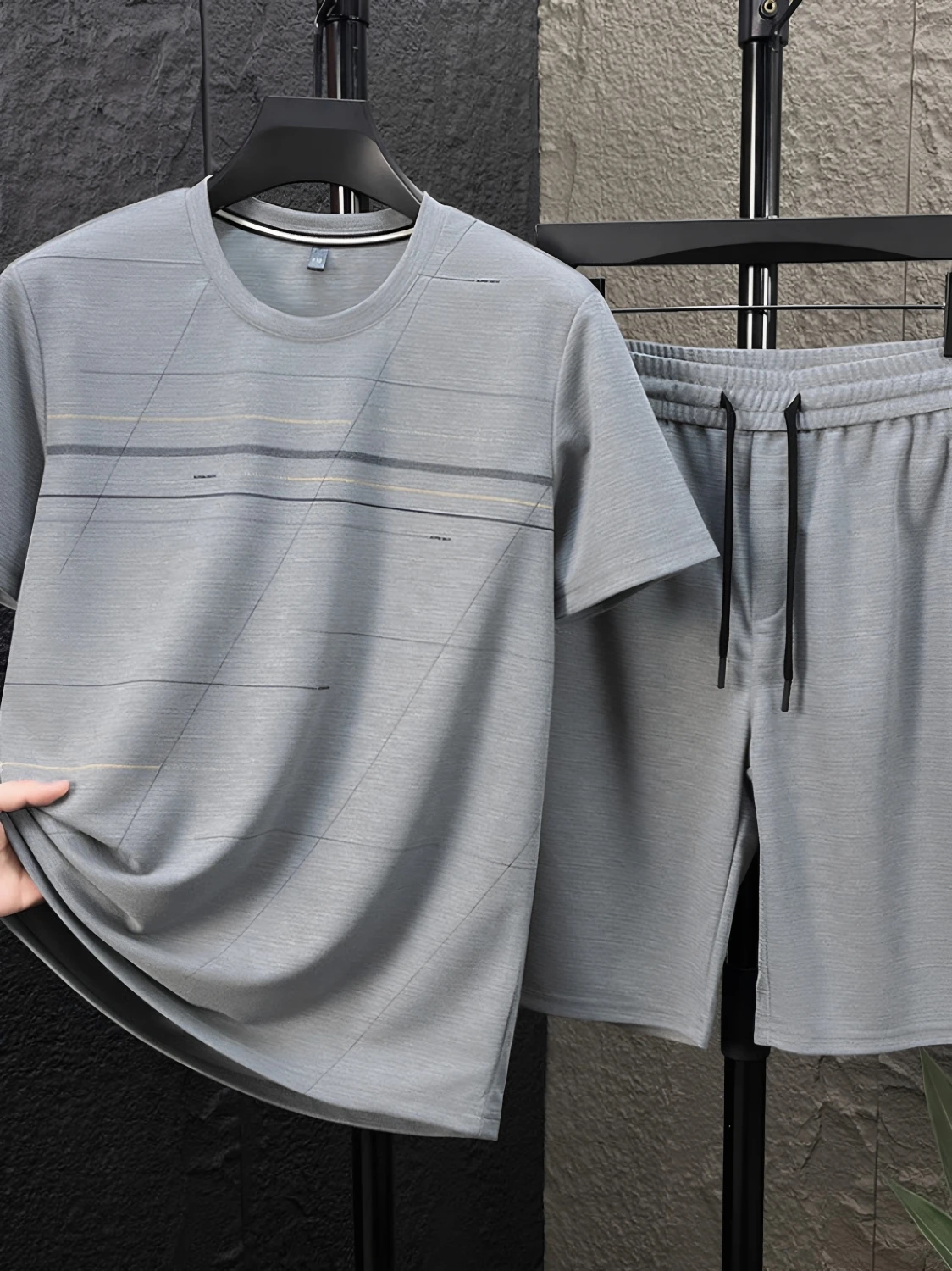 Conjunto de Camiseta de Manga Curta em Seda Gelada Fazeya para Homens de Meia-Idade, Coleção de Verão, Roupa Esportiva Casual, Conjunto de Duas Peças