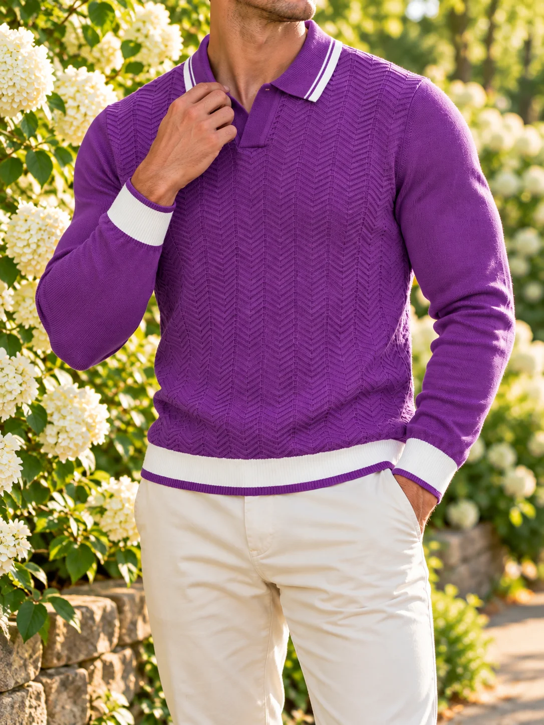 Men's Autumn/Winter Knit Top – Wavy Pattern & Color-Block Stripes – Suitable for Casual & Business – Warm and Comfortable