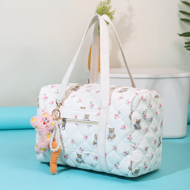 Large capacity short trip Tote Bag 2024 new niche girl floral handbag student class commuting bag