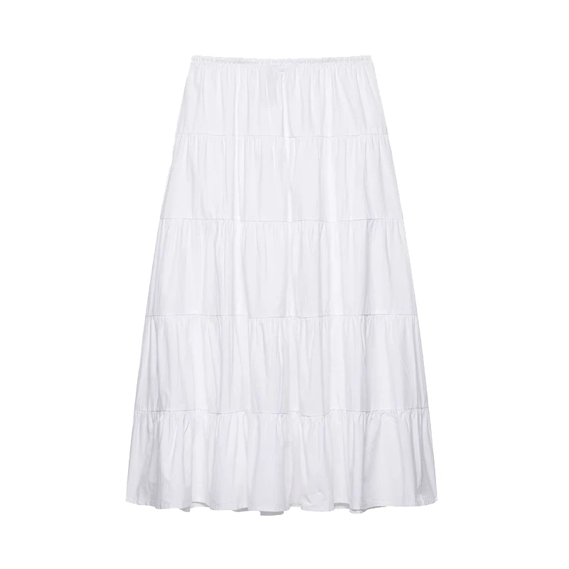 

2025 Summer New Women's Faion Knot Splicing Mid-Waist Long Skirt Polyester Fiber 00% Women's Sle f-length S...