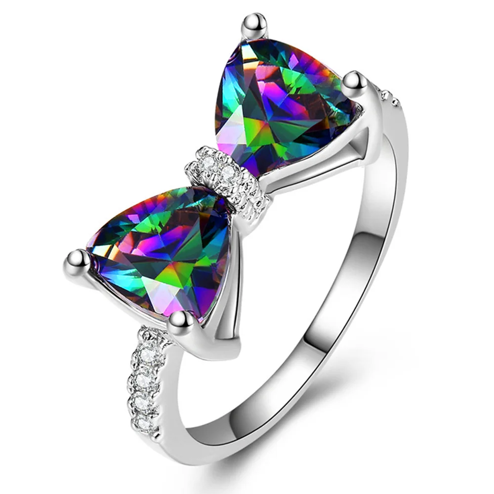 Luxury Female Rings 925 Sterling Silver Bowknot Zircon Finger Rings for Women Y2K Sparkling Pink Bow Rhinestone Jewelry Gifts
