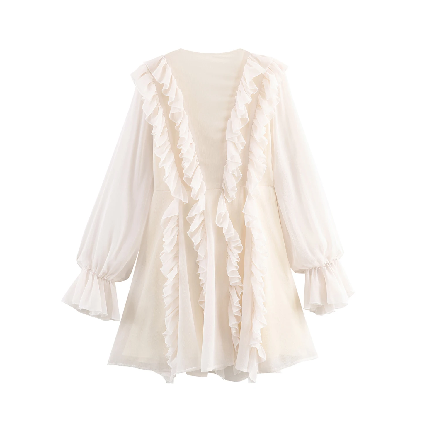 Vestido de Tule em Camadas com Estilo Doce e Barra com Babados, Manga Longa, Decote em V, Ajuste Solto, Moda Fena para o ...