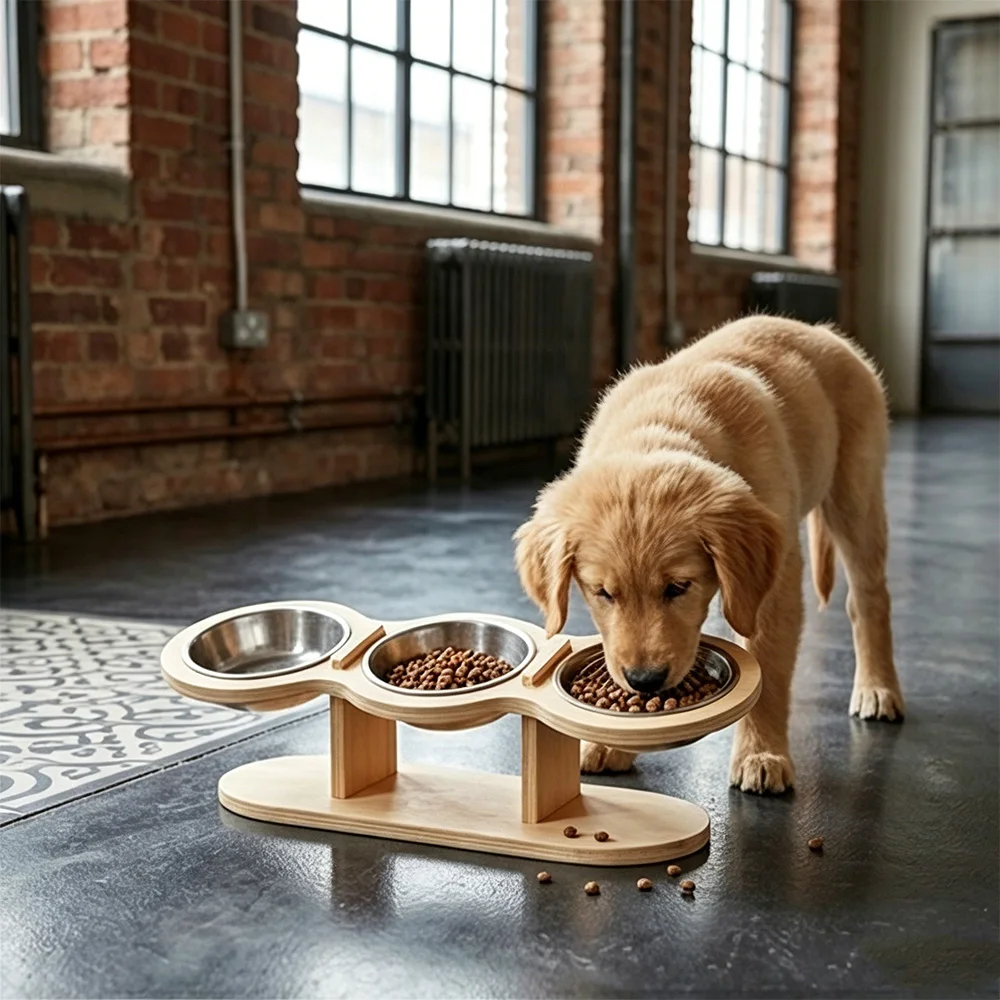 Comedero elevado de madera para gatos y perros pequeños inox - imagen 5