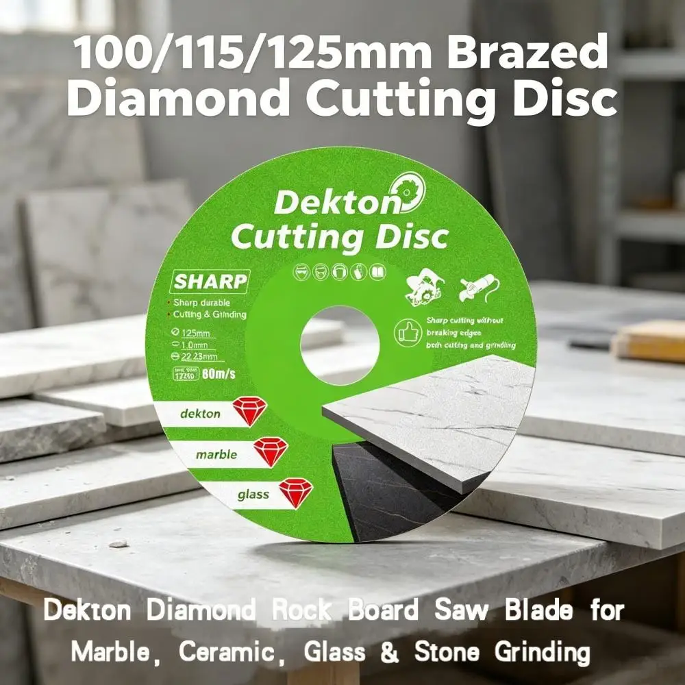 1PC 100/115/125mm Brazed Diamond Cutting Disc,Dekton Diamond Rock Board Saw Blade for Marble, Ceramic, Glass & Stone Grinding  ﻿
