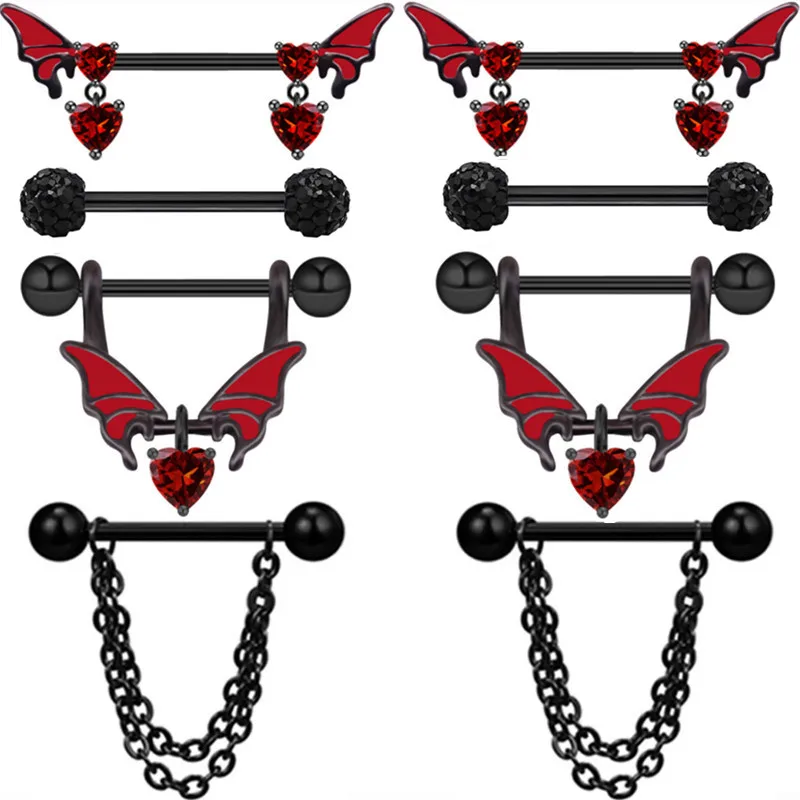 Red Bat Nipple Piercing Set 14G Sexy Spider Nipple Ring Pack For Women Cute Nipple Piercing Jewelry Bulk Body Piercing Pezon Lot