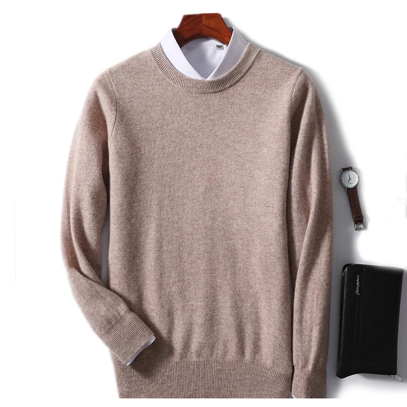 Autumn And Winter New 100% Wool Sweater Men\'s Round Neck Long Sleeved Pullover Sweater Loose Knit Cashmere Sweater Korean Versio