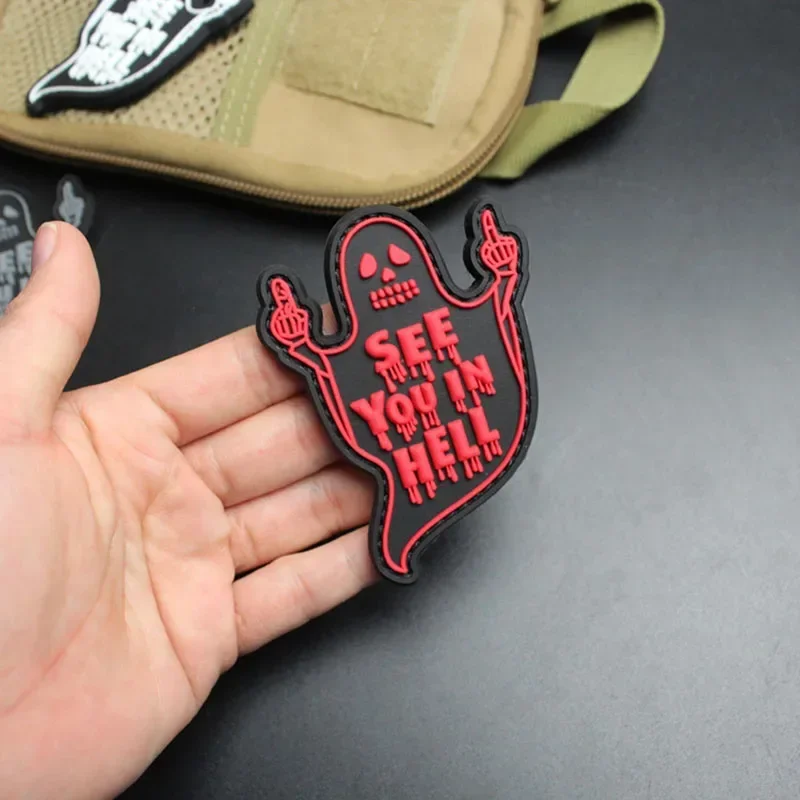 3D PVC ZIE JE IN HELL Klittenband Geborduurde Patches Voor Kleding Buiten Tactische Moreel Badge Militaire Patches Armband