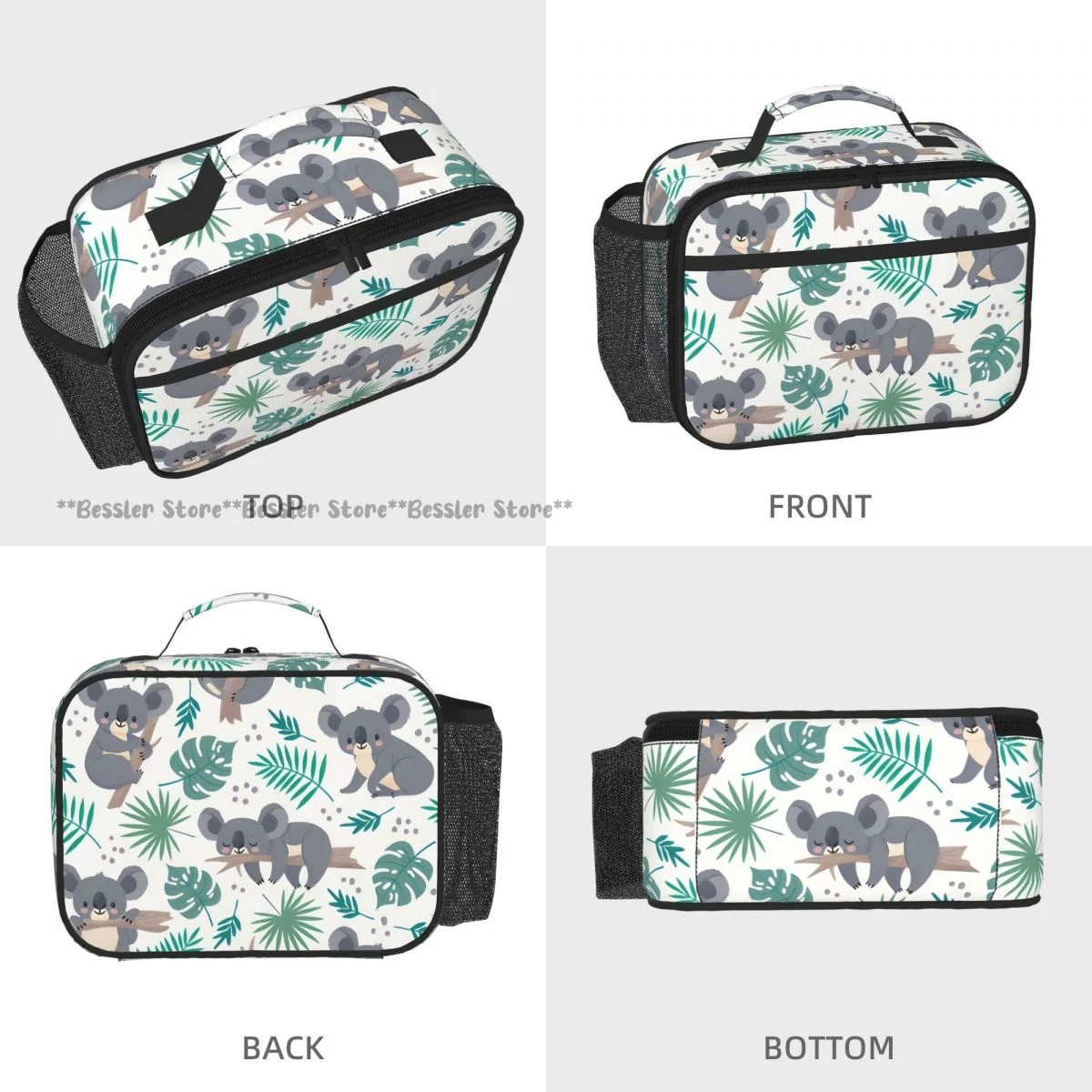 Horizontal Hand Carry Insulated Bento Lunch Bag Koalas Cute Australian Bears Tropical Leaves Thermal Reusable Meal Container Bag