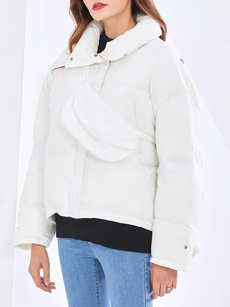 BPN-Parkas à simple boutonnage pour femmes, revers, manches longues, poches patchwork, décontracté, minimaliste, monochrome, hiver, nouveau