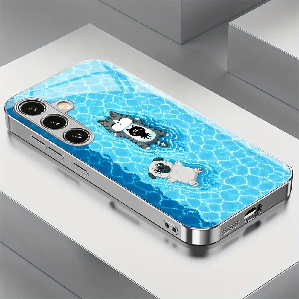 Wuhuang Bazahey Wishes Silver Electroplated Glass Phone Case For Samsung Galaxy S26 S25 S24 S23 S22 S21 Ultra Plus Back Cover
