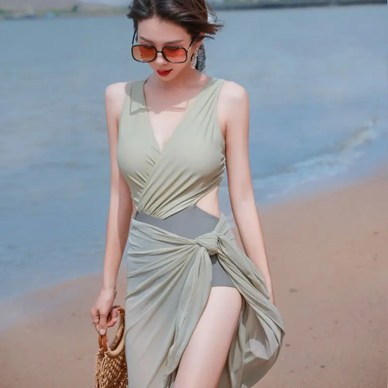 New Pure and Sexy Swimsuit for Women One-piece Bikini Bikini Conservative Belly-covering High-end Hot Spring Swimsuit