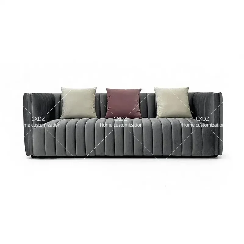 Italian Light Luxury 3 Seater Straight Sofa Flannel Fabric Simple Design Living Room Furniture for Small Apartment