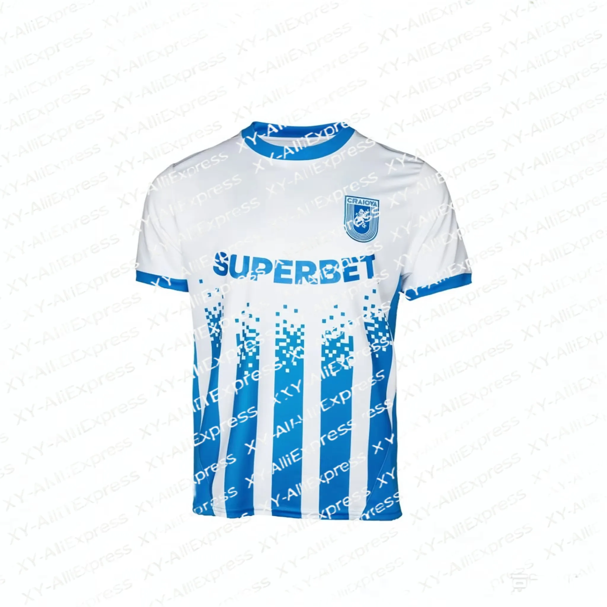 Universitatea Craiova Style Soccer Jersey Family Matching Outfit Blue White Striped Print Football T-shirt for Men Women