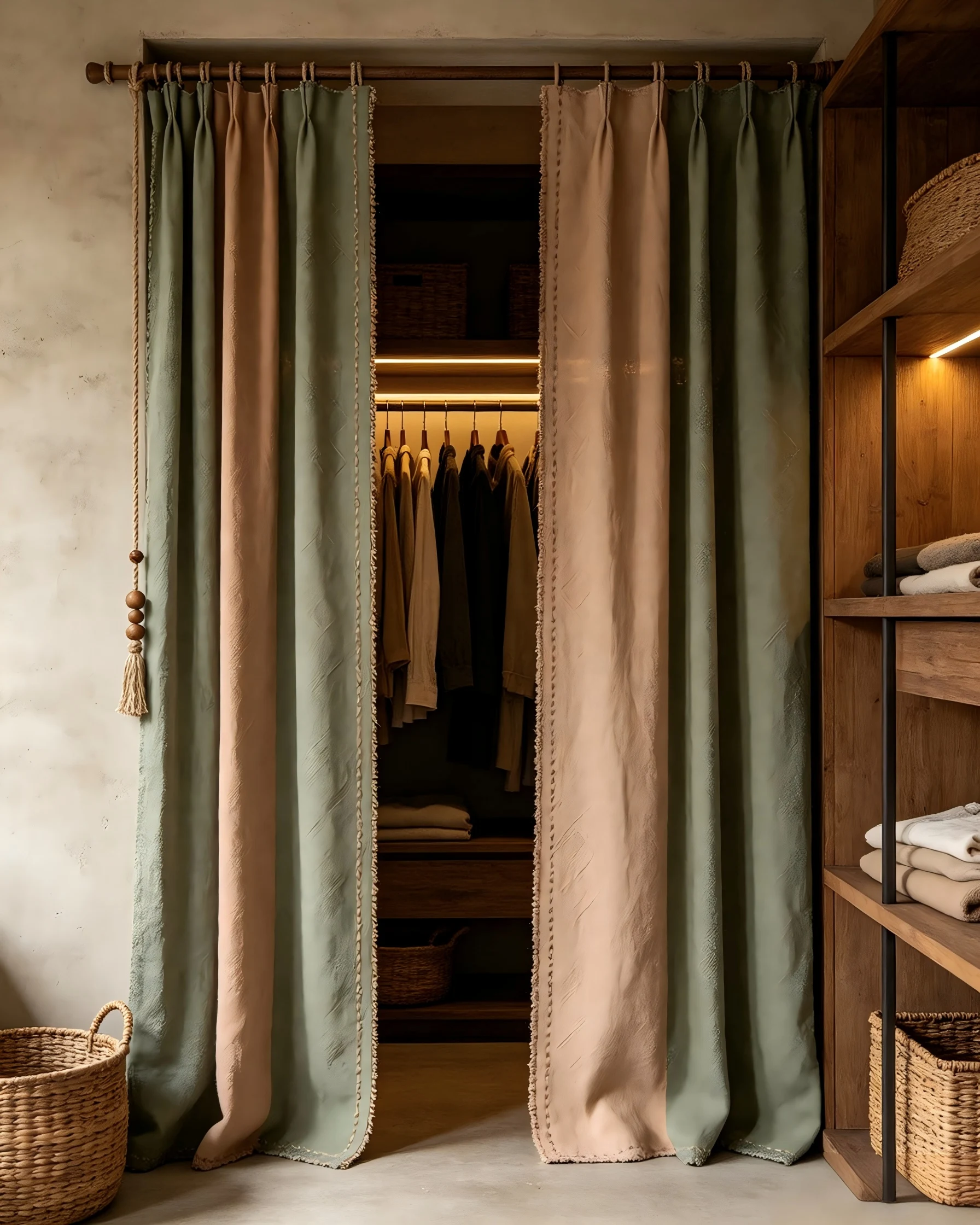 2003416  Sage green x clay colored cotton linen woven curtain