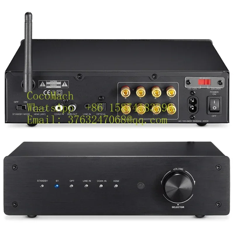 4.1 Channel Mini HiFi Class D Bluetooth Integrated Audio Amplifier 50W X 4 for Home Passive Speakers and Subwoofer