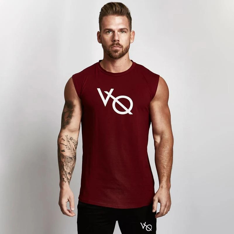 Street wear slim casual men\'s vest wide shoulder round neck top men\'s vest cotton summer fitness exercise sportswear