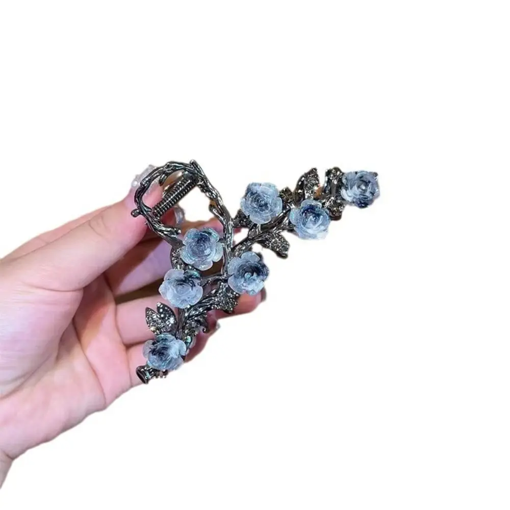 Flower Camellia Hair Claw Ponytail Holder Korean Style Metal Hair Crab Clip Hair Styling Clip Hair Accessories Large Shark Clip