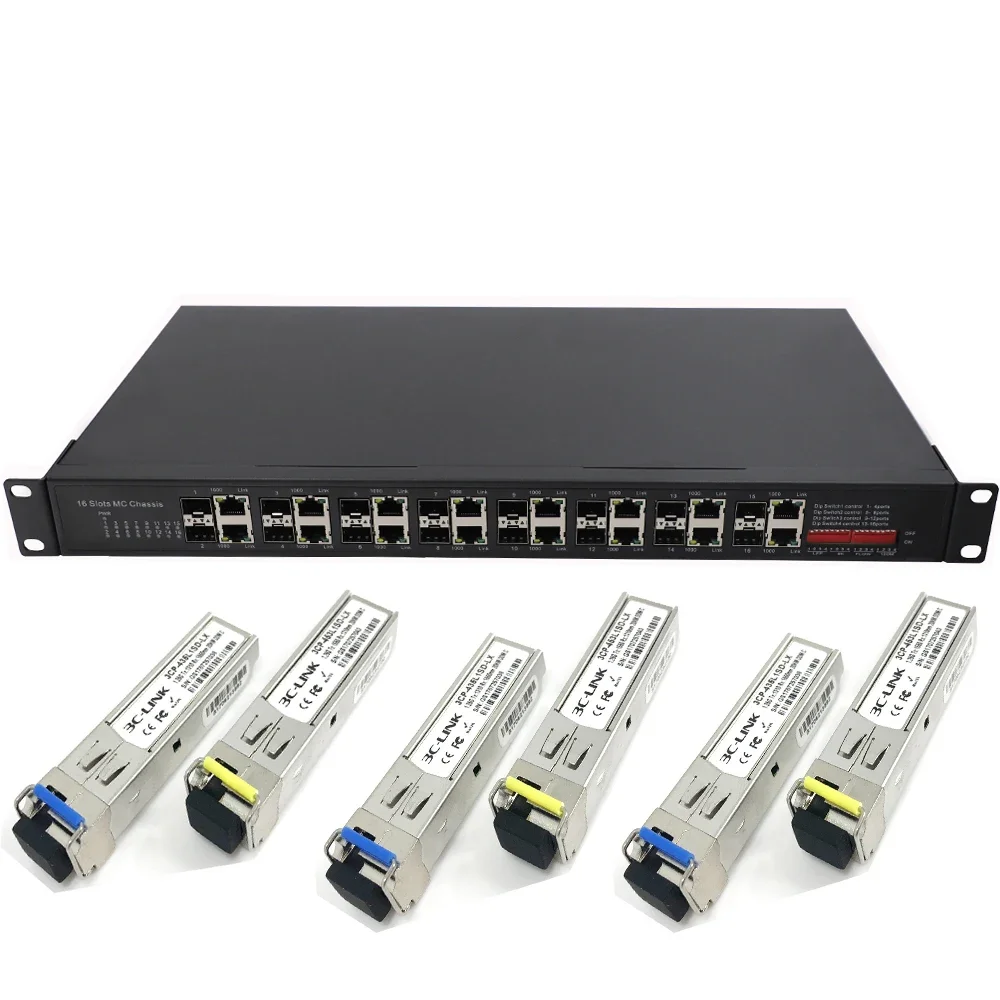 1U Redundant Power Supply system 16pcs GE SFP FIBER fiber media converter rack