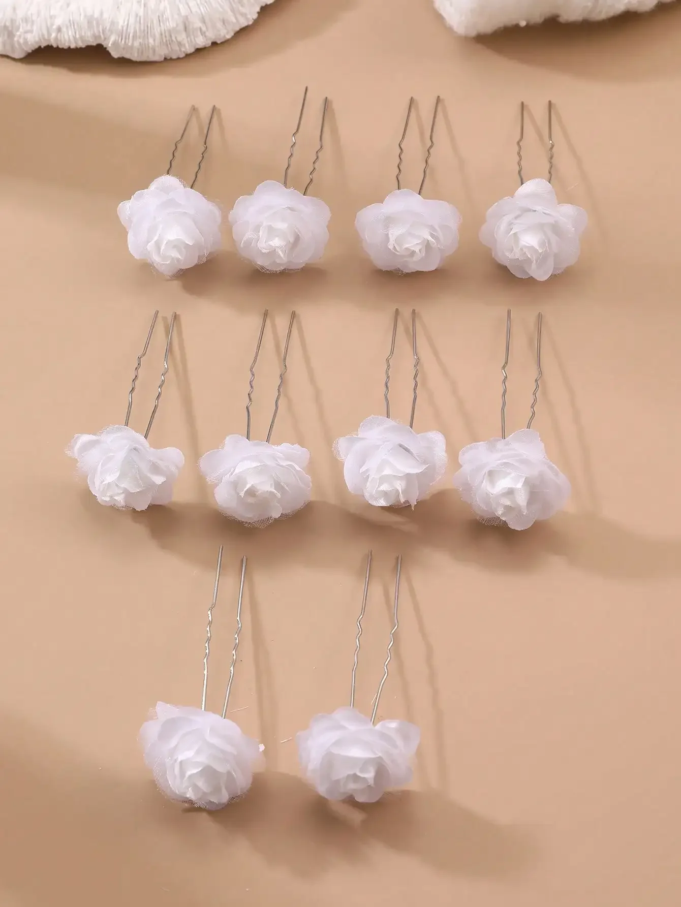 

10pcs/Set Girls White Flower Hair Clips Hair Accessories Set, Suitable For Daily Decoration And Wedding Season