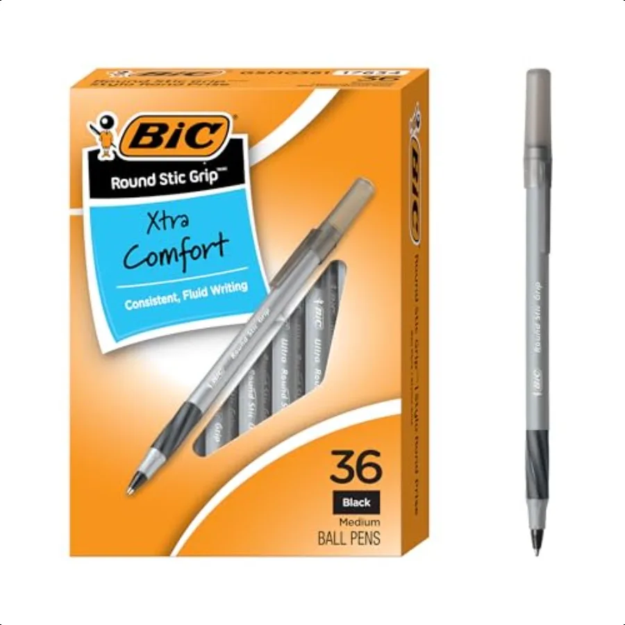 

Round Stic Grip Xtra Comfort Black Ballpoint Pens Medium Point 1.2mm 36Count Pack Perfect Writing Pens With Soft Grip for erb C