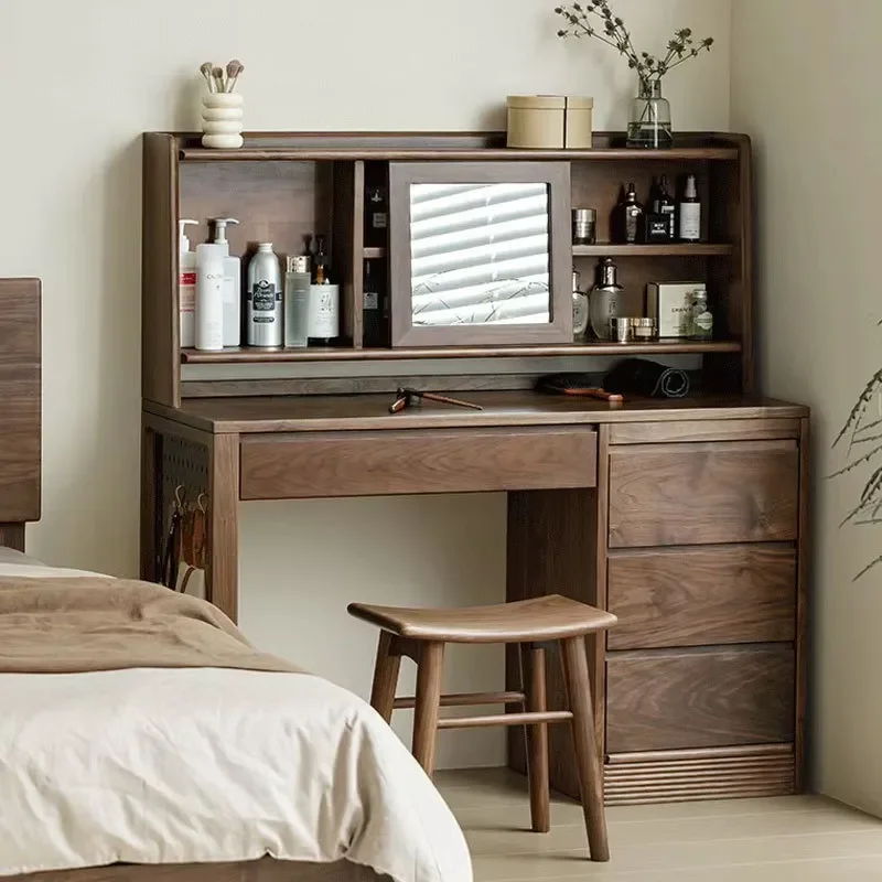 Nordic Black Walnut Solid Wood Dresser Multi-functional Makeup Table Bedroom Cherry Wood Vanity Cabinet