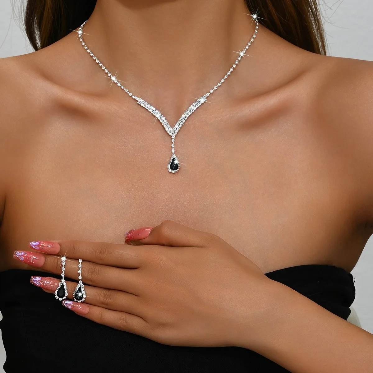 3 stks luxe zirkoon oorbellen ketting set voor vrouwen roestvrij staal hypoallergeen bruiloft banket sprankelende sieraden sets cadeau