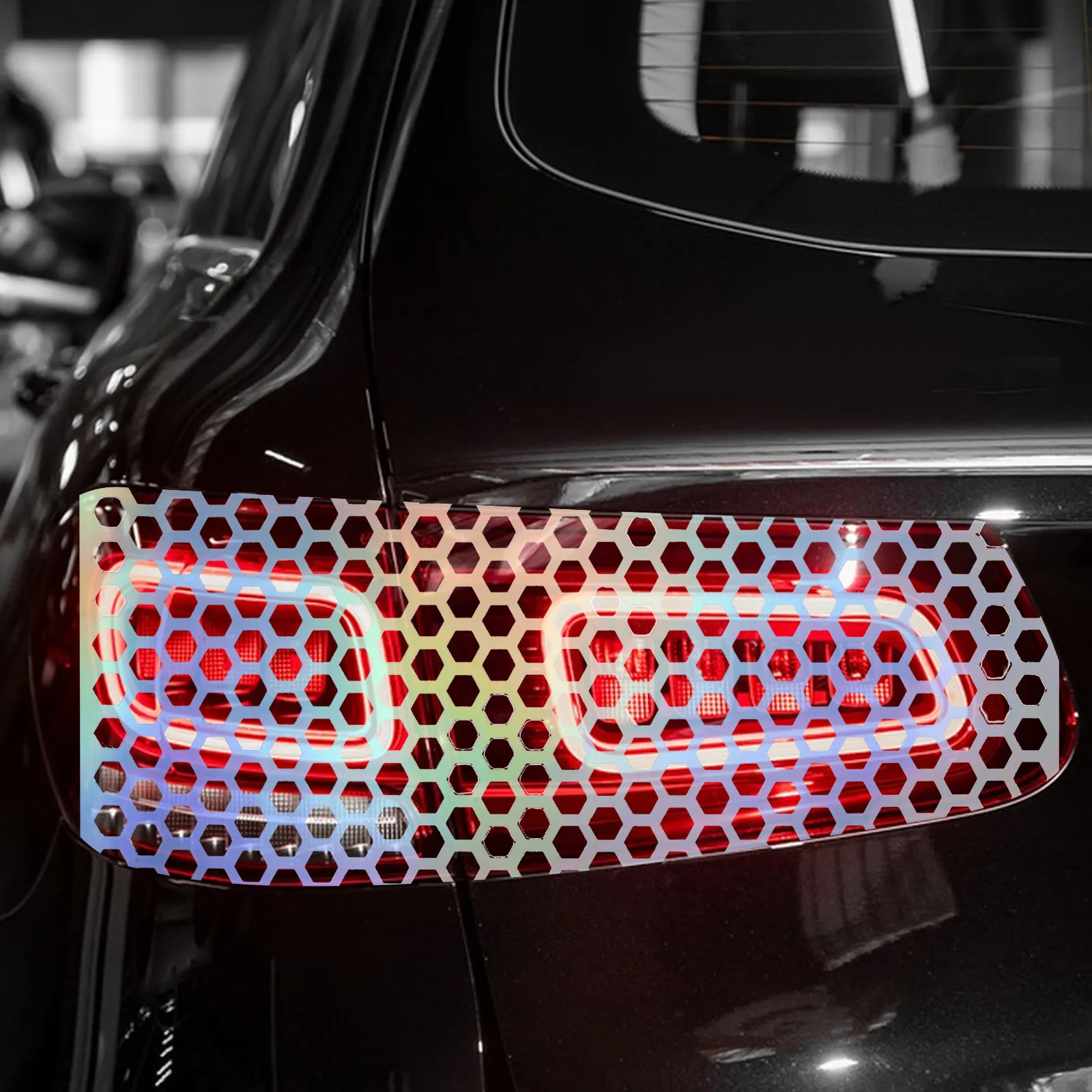 Universal Car Rear Tail Light Stickers Honeycomb Design Durable Self Adhesive Taillight Covers Easy Install Sun Protection