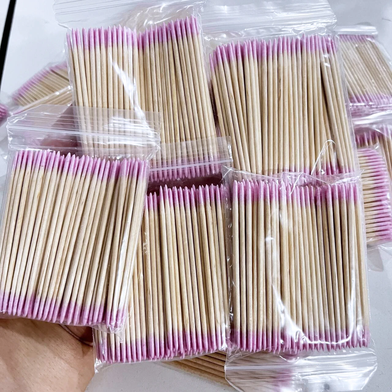 500/300/100Pcs Disposable Double-Head Pink Nails Wood Swab Ultra-small Cleaning Bud Cotton Stick Lint-Free Remove Tools Wood 7cm