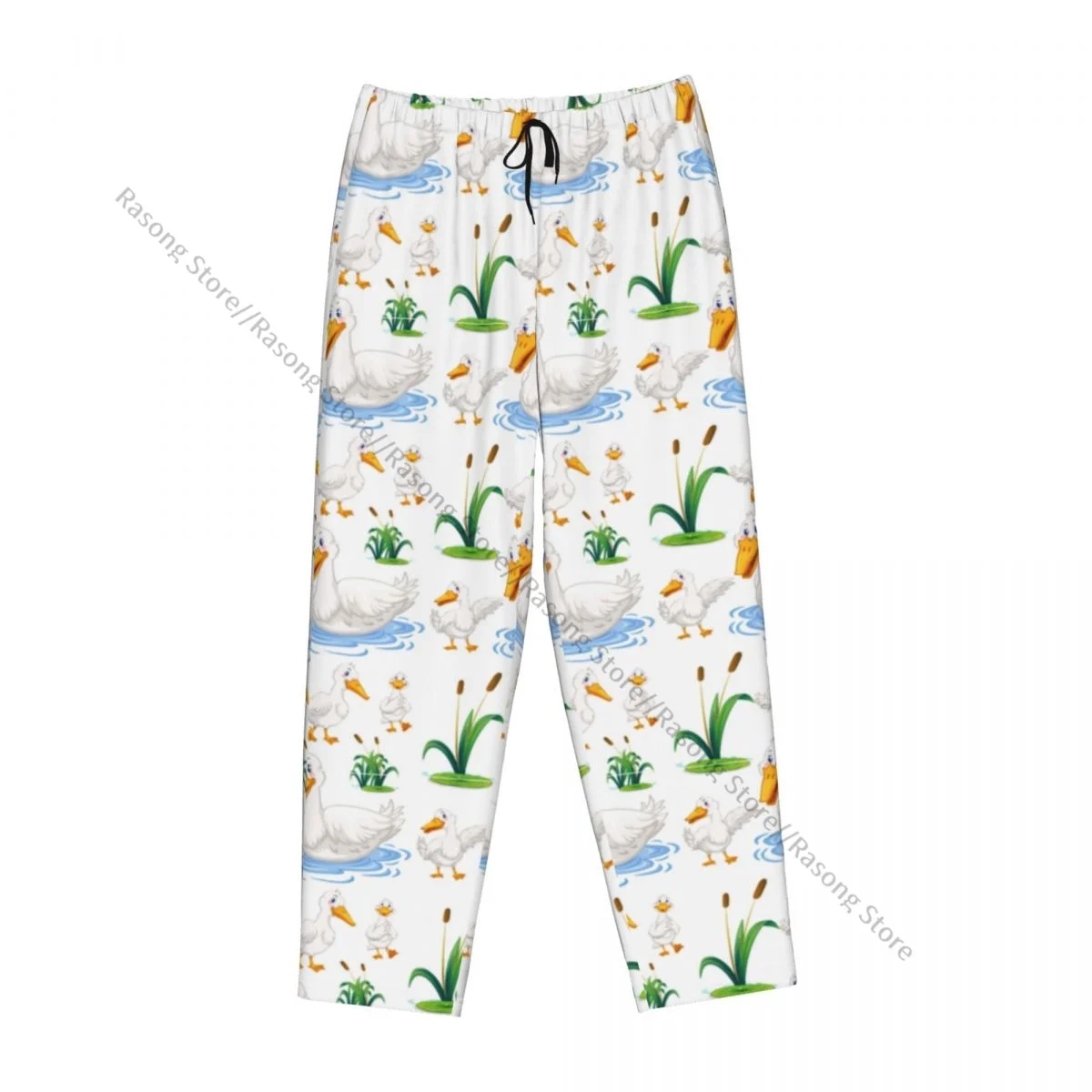 Cute Duck In The Pond Flannel Pajama Pants for Women Soft Warm Sleep Pants with Elastic Waistband