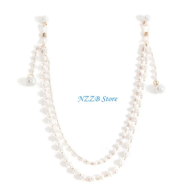 

T21F Layered Faux Pearls Nipple Rings Chain Elegant Body Jewelry for Festivals Party