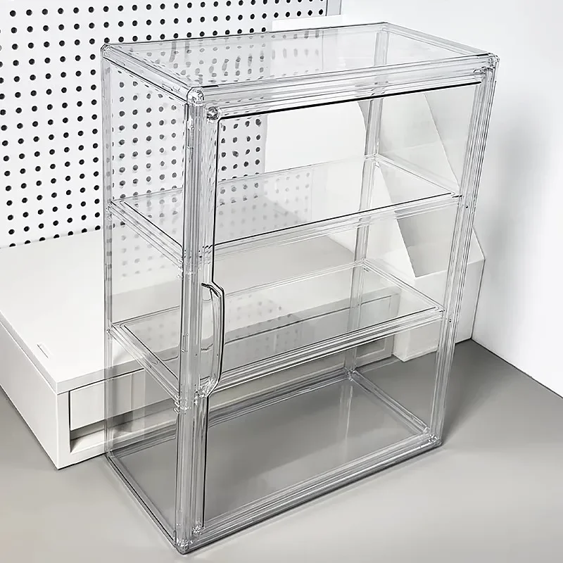 Desktop storage box Cosmetics finishing box Small pain cabinet Transparent plastic Dust-proof millet Figure acrylic Large
