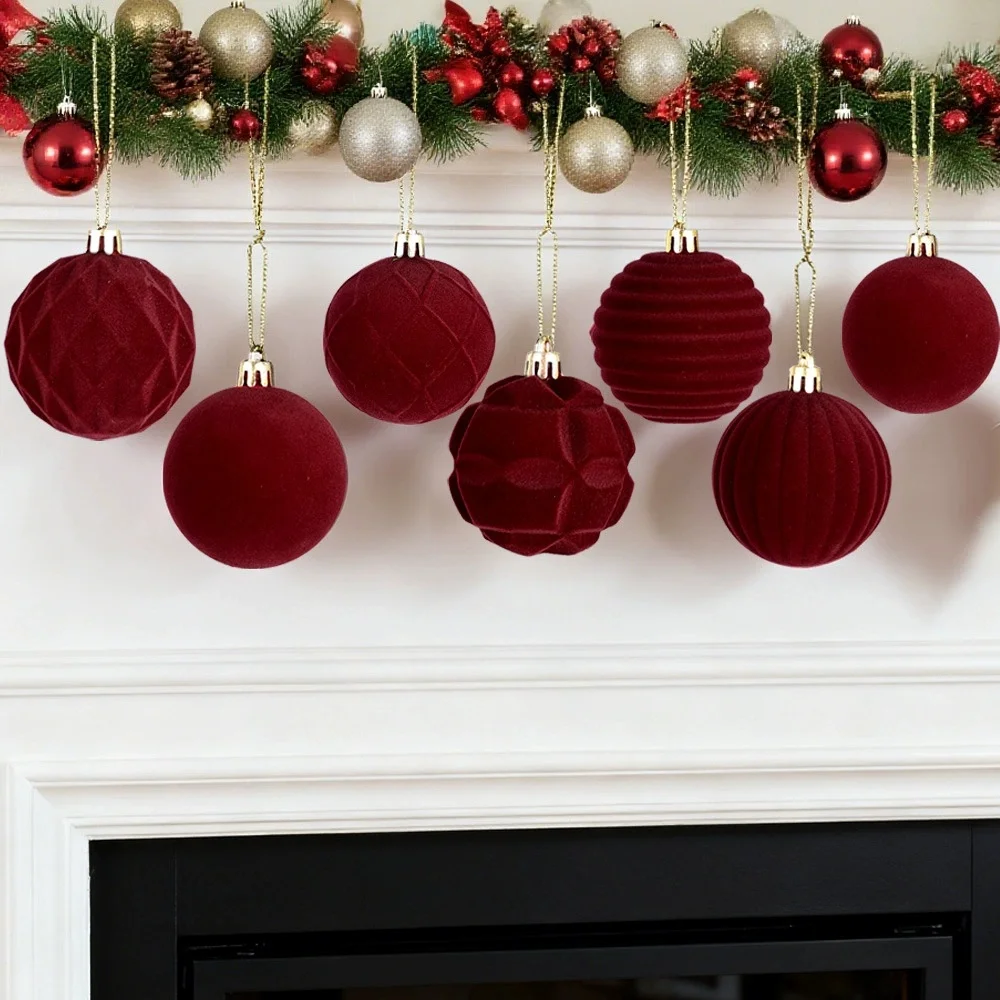 12 Stück 6 cm weinrote Weihnachtskugel-Ornamente Weihnachtsbaum-Party-Dekoration, neuer Weihnachtskugel-Anhänger