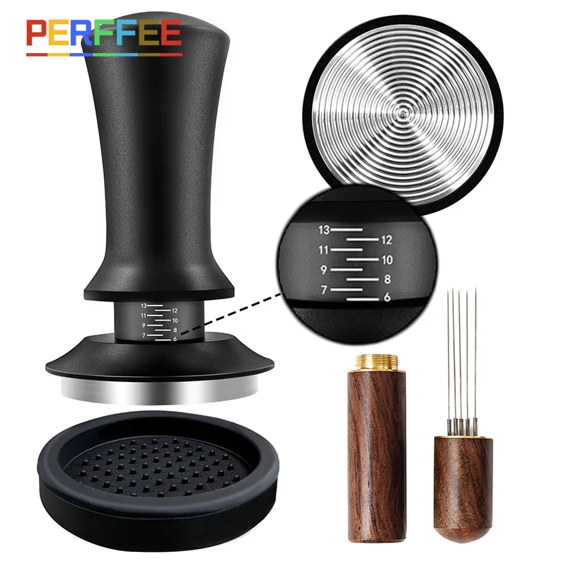 

51mm/53mm/58mm Coffee Tamper with Ripple Espresso Tamper Depth indication Spring Loaded Tamper 54mm Coffeeware Accessories