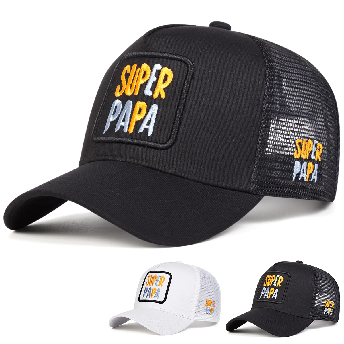 Unisex SUPER PAPA Letter Embroidery Baseball Net Caps Spring and Summer Outdoor Adjustable Casual Hats Sunscreen Hat