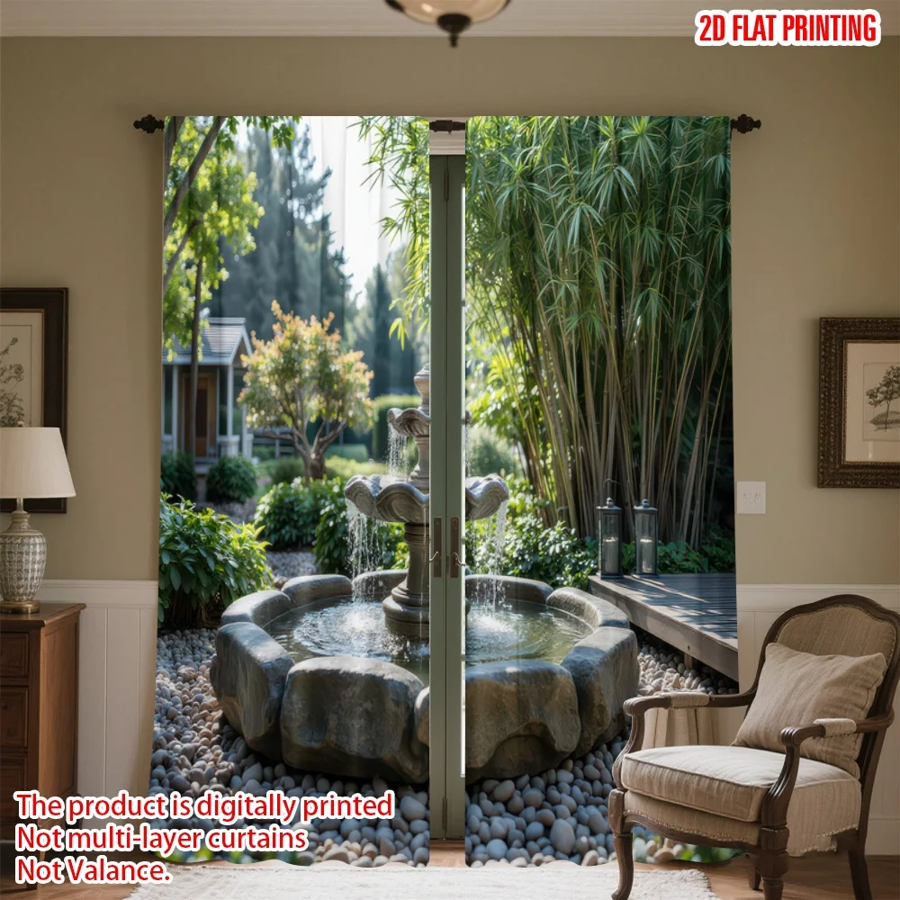 

2D flat printing 2pcs Drapes Garden Stone Fountain(1) Digital Printed Polyester Drapes Holiday Decorations Perfect for All