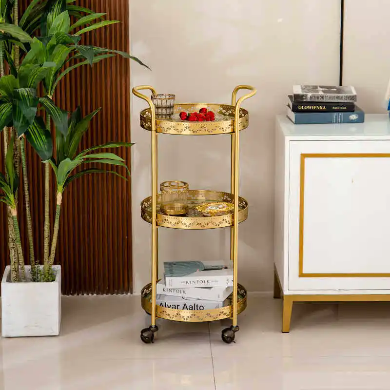 Light Luxury Movable Three-layer Dining Car, Living Room, Household Storage, Coffee Table, Trolley Side Rack