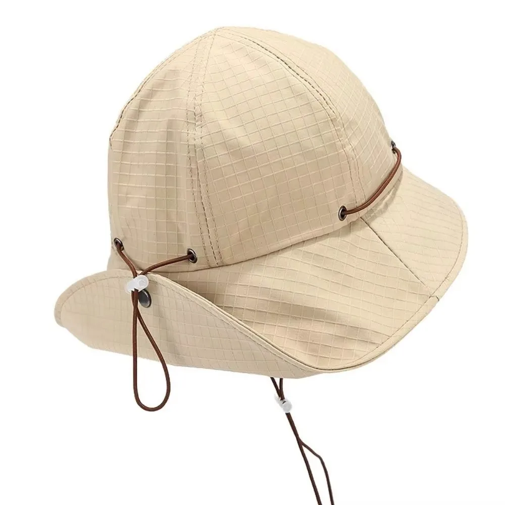 New Neck-protecting Bucket Hat Adjustable Wide-brimmed Summer Drawstring Bucket Cap UV Protection Casual Sun Protection Hat